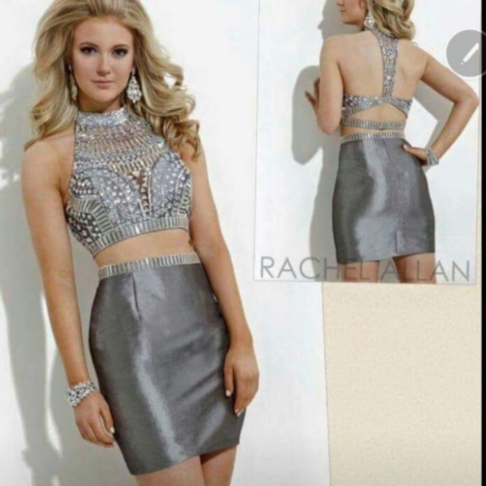 Rachel Allan 6667 cocktail dress silver platinum